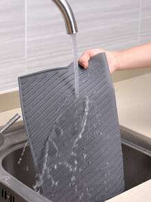 3/1pc Multi-Function Kitchen Drying Mat - Non-Slip, Quick-Drying, Heat-Resistant Rubber Mat For Dishes, Utensils And Cups - Black, Draining Design For Countertops And Bars, Kitchen Drying Mat | Rubber Drying Mat | 100% Rubber Covered - Grey - View 5
