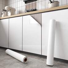 Papel tapiz para cocina y baño: Pegatinas de vinilo suaves y autoadhesivas con papel de contacto removible - Adecuado para cocina, baño, escritorio y muebles - Resistente al calor e impermeable - Blanco - Ver 9