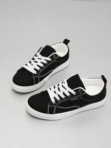 男士时尚休闲运动帆布运动鞋，透气低帮运动鞋 - 黑色 - 查看 3