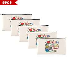 Preppy Style 1/5/10-Pack Canvas Cosmetic Cases For Teachers – Portable Zippered Pouches For Makeup, Stationery, Jewelry Storage – Teacher Life & Survival Kit Printed Designs – Hand-Washable, Multi-Purpose Gift Bags For School, Home – Ideal For Teacher Appreciation, Back To School, Graduation, Thanksgiving, Christmas Gifts Makeup Bag Make Up Bag Makeup Pouch Cosmetic Bag Toiletry Bag Wash Bag Travel Essential Cruise Essentials Vacation Essentials For Men Women - Beige - View 15