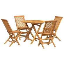 5 Piece Garden Dining Set Solid Teak Wood - Brown - View 2