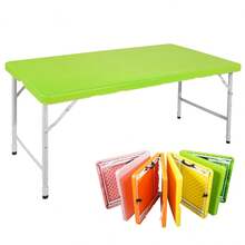 Tavolo pieghevole portatile resistente da 125 cm con maniglia, tavolo pieghevole regolabile in altezza, tavolo pieghevole multifunzionale per campeggio, picnic, feste al chiuso/all'aperto, capacità di peso 135 kg (blu) - Verde + Ferro + Plastica - Visualizzare 1