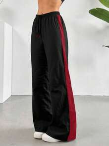 Pantaloni elastici cu talie și cordon, casual pentru femei, potriviți pentru sporturi și timp liber de toamnă și iarnă - roșu - Vizualizare 6