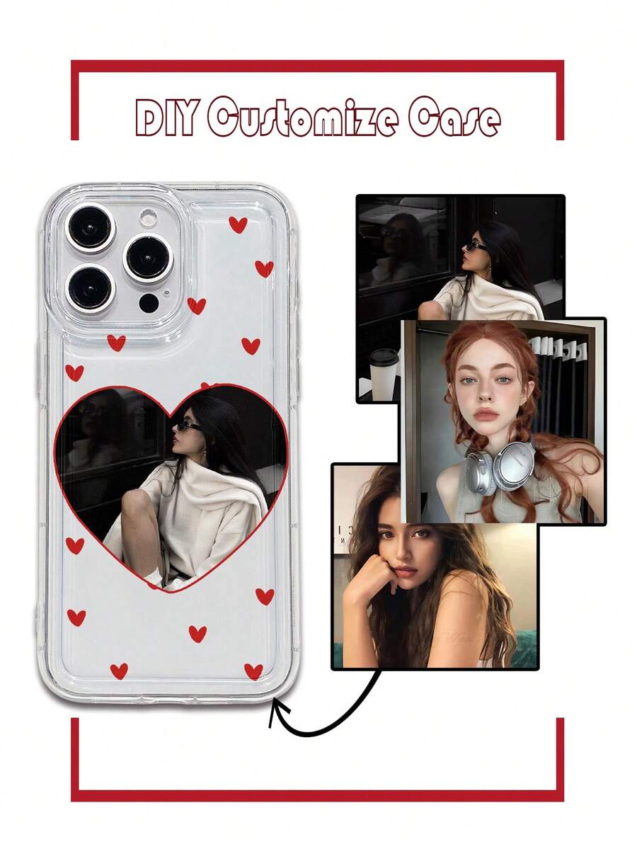 Custodia telefonica trasparente personalizzata con foto a forma di cuore, custodia telefonica personalizzata unica con varie foto di vita, famiglia, paesaggi, matrimoni, custodia telefonica spessa con protezione della lente, compatibile con 13, 15, 16 Pro Max, 16, 14, 16 Plus