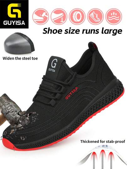 GUYISA Damskie buty robocze z metalowym noskiem, odporne na uderzenia, przebicia, miękkie, oddychające, odporne na zużycie, niskie, czarne, do pracy na zewnątrz, w warsztacie, na budowie (rozmiar buta jest nieco zawyżony. Proszę zamówić o rozmiar mniejszy). (Ta para butów ma gumową podeszwę i nie jest profesjonalnym obuwiem antypoślizgowym do kuchni. Jeśli potrzebujesz profesjonalnych butów antypoślizgowych, możesz wejść do naszego sklepu i je kupić.)