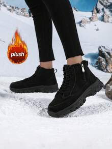 Women's Winter Outdoor Snow Boots, Anti-Slip Thick Mid-Calf Warm Snow Boots - Black - View 5
