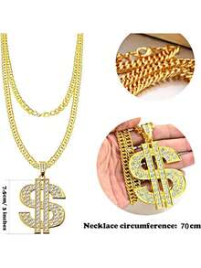 8pcs 80s 90s Accessories Outfit For Men Hip Hop Costume Kit Old School Rapper Sunglasses Faux Gold Rope Chain Bracelet Dollar Sign Chain Ring Kanji Ring Halloween Party Decorations - Yellow Gold - View 4