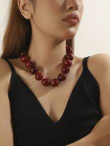 1pc Bohemian Style Resin Cloud Effect Geometric Round Beaded Handmade Necklace, Gift & Daily Wear For Women - Hand-beaded Resin Necklace - View 2