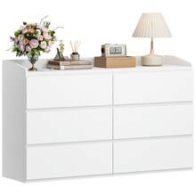 HEXCELEN Chest Of Drawers, 6-Drawer Chest, Sideboard With Work Surface, Locker With Top Rail, Modern Style, Suitable For Living Room And Bedroom, 40 X 138 X 84 Cm, White - 白色 - 查看 10