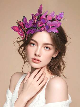 1pc Elegant Butterfly Headpiece, Boho Style Bridal Hair Accessory, Random Butterfly Pattern Suitable For Photo Shoot, Runway, Stage, Halloween Party, Costume Decoration, Hair Band, Hair Hoop
