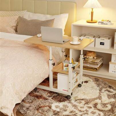 Dragonpad Height Adjustable Table Mobile Laptop Table C-Shaped End Table, Couch Desk With Wheels, 3 Tier Couch Side Table With Storage Drawer For Living Room Bedroom