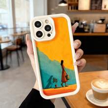 Cubierta de teléfono con borde negro naranja con estampado de mujer caminando en paisaje montañoso para uso diario y viajes Aplicable a los teléfonos de la serie Apple y Galaxy - Café integral - Ver 4
