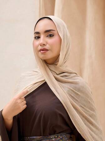 1 pieza Bufanda/Hiyab ligera de color liso desgastado, adecuada para uso diario