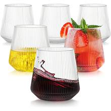 12/6/1pc Set Classic Striped Wine Glasses, 12oz Transparent Unbreakable Cocktail Glasses, Reusable For Champagne, Dessert, Banquet, Wedding, Party - Multicolor - View 1