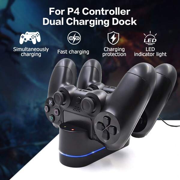 Estação de Carregamento Dupla Compatível com Controle de , com Luzes Indicadoras de Carregamento Embutidas (Vermelho para Carregando, Azul para Cheio), Permite Carregamento Rápido Simultâneo de 2 Controles, Conveniente para Jogadores