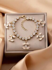 1pc Crystal Cup Chain Bracelet With Pendant, Shiny And Dazzling Bracelet Suitable For Daily Wear And Party - CC Multi-pendant Bracelet - View 2