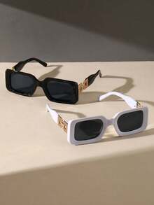 Elegant 2pcs Women Square Plastic Frame Fashion Hollow Out Eyeglasses For Outdoo RVacation Accessories Beach Accessories For Women Glasses Shades - 灰色 - 查看 1