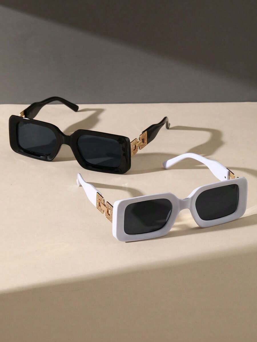 Elegant 2pcs Women Square Plastic Frame Fashion Hollow Out Eyeglasses For Outdoo RVacation Accessories Beach Accessories For Women Glasses Shades - 灰色 - 查看 1