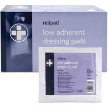 Relipad First Aid Sterile Dressing LowAdherent Absorbent Dressing Pads For Minor Abrasions Lacerations And Wounds 10 Cm X 10 Cm Pack Of 100