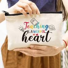 Preppy Style 1/5/10-Pack Canvas Cosmetic Cases For Teachers – Portable Zippered Pouches For Makeup, Stationery, Jewelry Storage – Teacher Life & Survival Kit Printed Designs – Hand-Washable, Multi-Purpose Gift Bags For School, Home – Ideal For Teacher Appreciation, Back To School, Graduation, Thanksgiving, Christmas Gifts Makeup Bag Make Up Bag Makeup Pouch Cosmetic Bag Toiletry Bag Wash Bag Travel Essential Cruise Essentials Vacation Essentials For Men Women - Beige - View 24