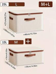 带拉链盖的储物箱，带织物盖的储物篮，可折叠可洗衣柜架子衣服整理器容器，带手柄（米色），带盖亚麻拉链储物盒 - 极简主义风格，可手洗，可折叠床下衣物收纳盒，卧室必备