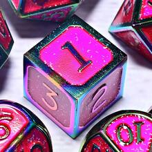 金属角色扮演游戏骰子7件套 - 多面骰子，适用于棋盘游戏、角色扮演游戏和节日礼物（圣诞节/感恩节/斋月/复活节） - 彩色 - 查看 8