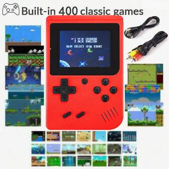 1 pieza Consola de juegos portátil tipo macaron con 400 en 1 juegos, con gran capacidad de 1020 mAh, consola de juegos retro clásica portátil multijugador (1 jugador/2 jugadores)