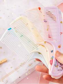 3件套时尚女童发梳套装 - 便携式防静电塑料梳子，可爱图案 | 适合日常使用和旅行，女童发饰 - 彩色 - 查看 9