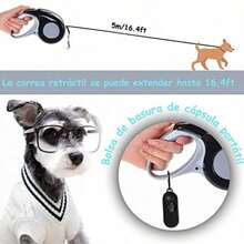 Todo tipo de perro 5 metros retráctil perro cuerda de cuatro piezas (collar de nylon ajustable + cuenco plegable + bolsa de basura universal para perros pequeños y grandes) - negro 1 - Ver 5