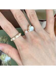 Little Bunny Pearl Ring 2025 New  Hepburn Style Internet Celebrity Hot-Selling Ring For Women Niche Design High-End Feel - E款戒指 - 查看 6