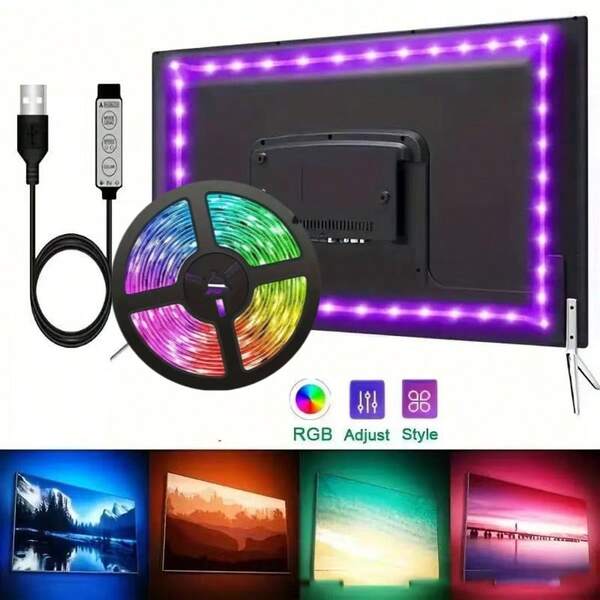 1/2pcs, Colorful LED Strip - 3-Key Control USB Powered Light Strip With Adhesive Back, Easy To Install, - Perfect For TV Background, Game And Christmas Party Decoration