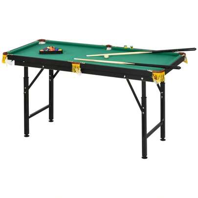 SPORTNOW Billiard Table, Foldable, Height Adjustable, Including Triangle/2 Cues/16 Balls, Green On Place