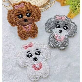 6pcs 3D Graphic Embroidered Patch Badges, Heat-Seal Design Patches For Clothing, Hats, Jackets, DIY Cartoon Puppy Embroidery Patch Set, Suitable For Phone Cases, Bags And Apparel Decoration