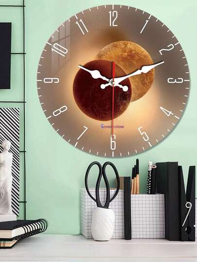 Pc 10 Inch/12 Inch Verlichting Shadow Art Frameless Wood Wand Clock, Planet Pattern, Silent Non Ticking, Living Room, Bedroom, Dining Kitchen, Office Home ation Crafts, Round Friends, Battery Powered (No Battery) Room view 6