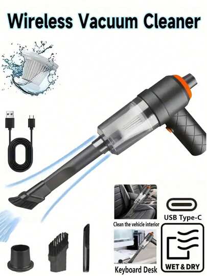 Car Vacuum Cleaner Portable Wireless Cleaner Compatible With Home Appliance Poweful Cleaning Machine Car Cleaner Compatible With Keyboard(Black)