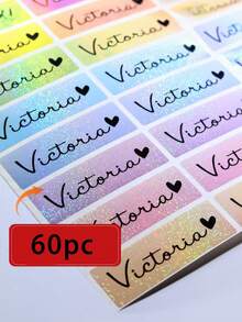 60pcs Custom Name Stickers,Glitter Rainbow Waterproof Long Name Stickers- Daycare Labels- Print Kids Labels- Long Size- Customized Labels- Hanprinting