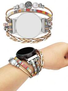 1pc Fashion Multi-Layer Faux Leather Watch Band, Compatible With Samsung Galaxy Watch, Garmin, Amazfit And Other 20mm/22mm Smart Watches, With Cross/Tree Of Life Accessory, Adjustable Metal Buckle (Band Only) - Multicolor - View 4