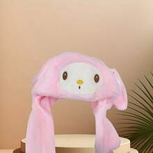 Sanrio 1件三丽鸥Kitty、卡通可爱新奇毛绒帽，耳朵可活动，保暖冬季蓬松耳罩帽（女士款）