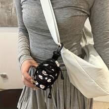 1 Mini Printed Messenger Bag - Lipstick Earphone Small Bag, Versatile Shoulder Women's Bag, Removable Hook, Oxford Cloth Material