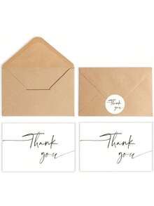 50/20-Pack Thank You Cards Bulk With Kraft Envelopes & Matching Stickers, 3.9x5.9 Inches, Minimalist Design | Perfect For Business, Weddings, Baby & Bridal Showers, Graduations & Funerals.