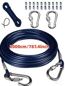 Cable de acero inoxidable, con manguito con bucle, adecuado para sistema de barandilla de cubierta, kit de suspensión para exteriores, cerca de jardín, cuerda de tienda, longitud ajustable, equipo de camping - azul real - Ver 4