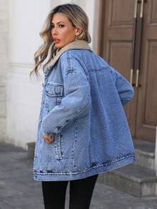 Mobula Sound# Fashionable Casual Denim Jacket, Suitable For Autumn/Winter, Versatile For Festivals, Daily Wear, Vacation, Dates, Travel, Airport, Loose And Comfortable For Young Women - Blue - View 7