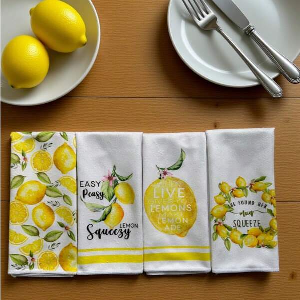 Modern Polye Ster Kitchen Towels, Super Soft AbsorbentKnit Fabric Dish Cloths, Machine Washable, Cartoon Lemonand Leaf Design For Kitchen Decor And Table Setting, DishTowels For Kitchen