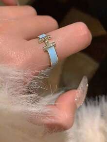 1枚轻盈奢华法式珐琅水滴字母H可调节开口戒指，适合女性日常佩戴