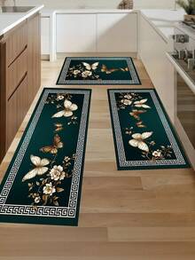 1 pieza Alfombra de cocina con patrón de mariposa y floral dorado, alfombra de lujo moderna absorbente y antideslizante para la cocina, alfombra de pasillo, decoración de cocina pequeña, alfombra para fiestas y reuniones en el hogar, felpudo de entrada interior, alfombra de cocina gruesa y cómoda sin olor, alfombra decorativa antideslizante para la cocina - Multicolor - Ver 2