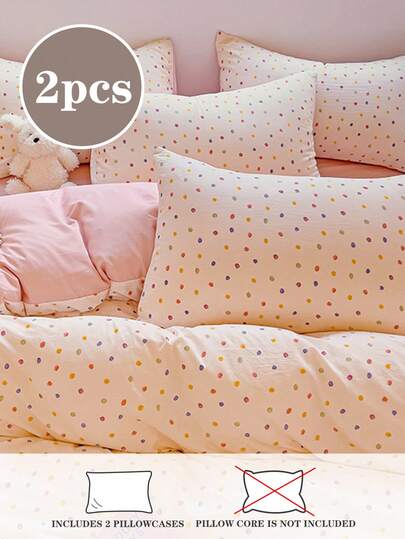 2pcs Wave Point Soft & Cute Pastel Pink Pillow Covers, Suitable For Spring/Summer Student Use, Bedding, Pillow Shams, Pillow Insert Not Included, Fits Twin, Full, Queen Size Beds