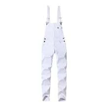 Men's Denim Bib Overalls – Slim/Workwear Fit Options, Lightweight Fashion Jumpsuit With Pockets - 白色 - 查看 3