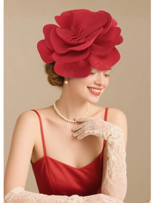 1pc Halloween Accessories For Women Large Rose Flower Fascinators Headband Tea Party Accessories Cocktail Headwear Kentucky Derby Hats Prom Hair Accessories For Wedding Head Bands, Mini Top Hat