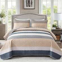 DJY 3 Pieces Orange Striped Quilt Set Queen King California King Size Boho Bedspread Coverlet Bed Set With Two Pillow Covers,Soft Lightweight Microfiber Floral Pattern,Summer Home Bed Room Decor ,Wedding Items,Home Bed Room Decor,Ideal Gift,All Season - 卡其色 - 查看 10