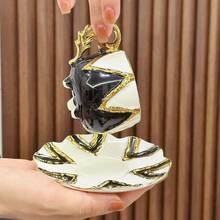 1 Set Antique Style Gold Edged&Red/Blue/Black Coffee Cup And Saucer Christmas Gifts,Irregular Emboss European Style Gold Edged Luxury Ceramic Set, Exquisite Arabic Afternoon Tea Set,Suitable For Coffee, Cappuccino Latte Cup,Milk, Flower Tea Cups, Valentine's Day, Autumn, Winter Christmas Gifts- (80ML)